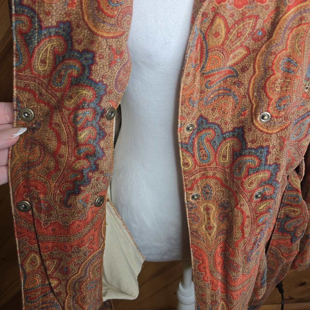 Vtg Silvia Miccio Paisley‎ Light Weight Double Breasted Jacket Belt Sz Large - Picture 6 of 8